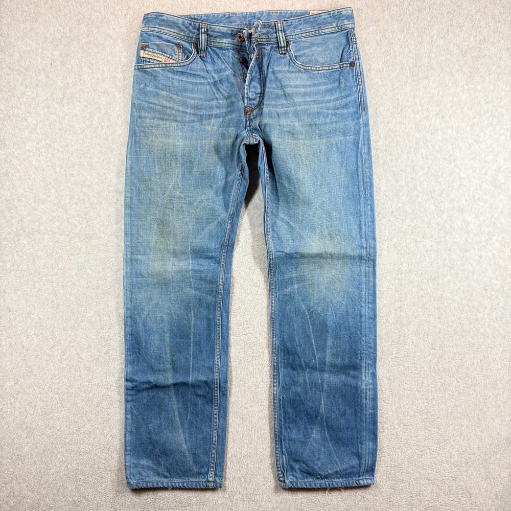 Diesel WAYKEE Jeans Mens 31x29 Blue Muddy Wash Straight Leg Hemmed Italy 0808H‎
